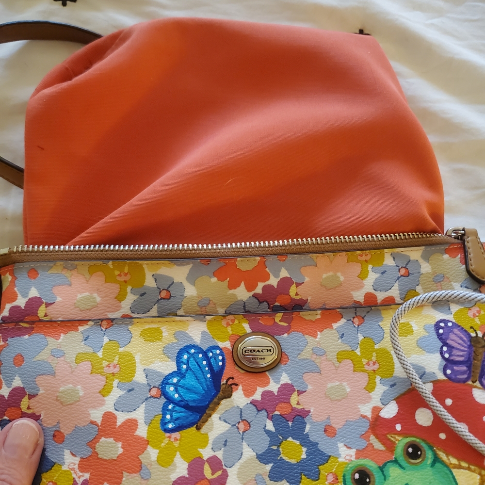Coach Hand Painted Bag with Sweet Frog and Butterfly  🐸🦋 - Picture 6 of 11